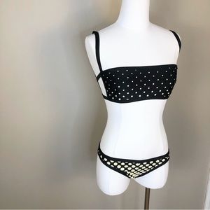 Zimmermann black & cream polka dot 2 pc swimsuit bandeau top 2